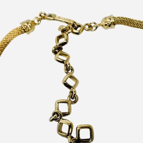 VTG Liz Claiborne White Square Pendant Snake Chain Necklace 21” Gold Grannycore - Picture 6 of 16